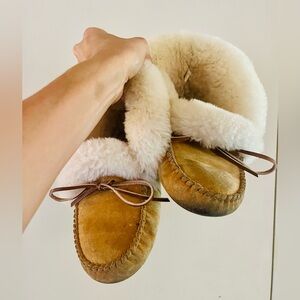 Shearling Suede Cabincore Hygge Apres Ski Cottagecore Moccasin Slippers Mens 8